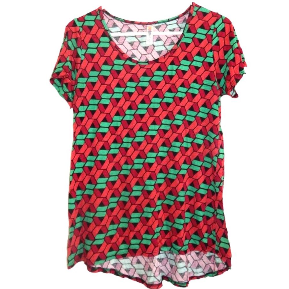 LuLaRoe Classic‑T Women’s Small Geometric Print Stretchy Hi‑Low Top
